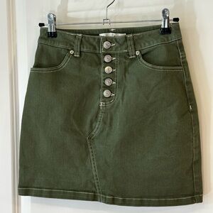 Love Tree Olive Green Button-Front Denim Mini Skirt | Size S